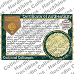 Image of certificate of authenticity for Oakland Coliseum (Oakland Athletics)[WOOD] - front