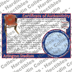 Image of certificate of authenticity for Arlington Stadium (Texas Rangers) - front