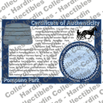 Image of certificate of authenticity for Pompano Park Race Track (Pompano Beach, Florida) - front