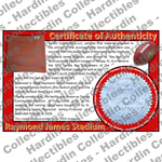 Image of certificate of authenticity for Raymond James Stadium (Tampa Bay Buccaneers) - front