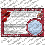 Image of certificate of authenticity for Razorback Stadium (University of Arkansas) - front