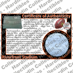 Image of certificate of authenticity for Riverfront Stadium (Cincinnati Bengals) - front