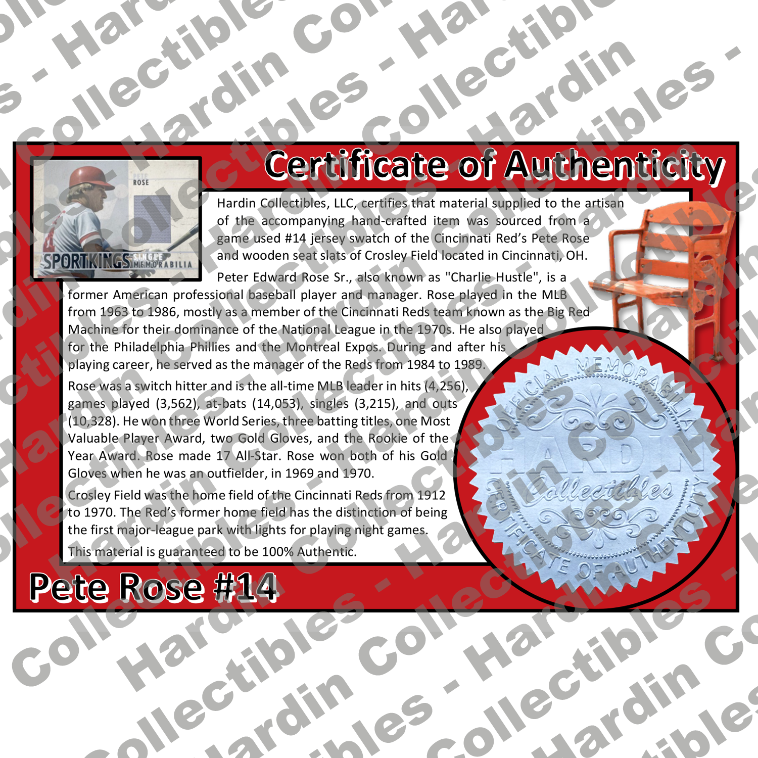 Image of certificate of authenticity for Rose, Pete 