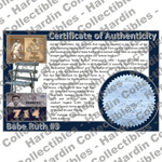 Image of certificate of authenticity for Ruth, Babe 
