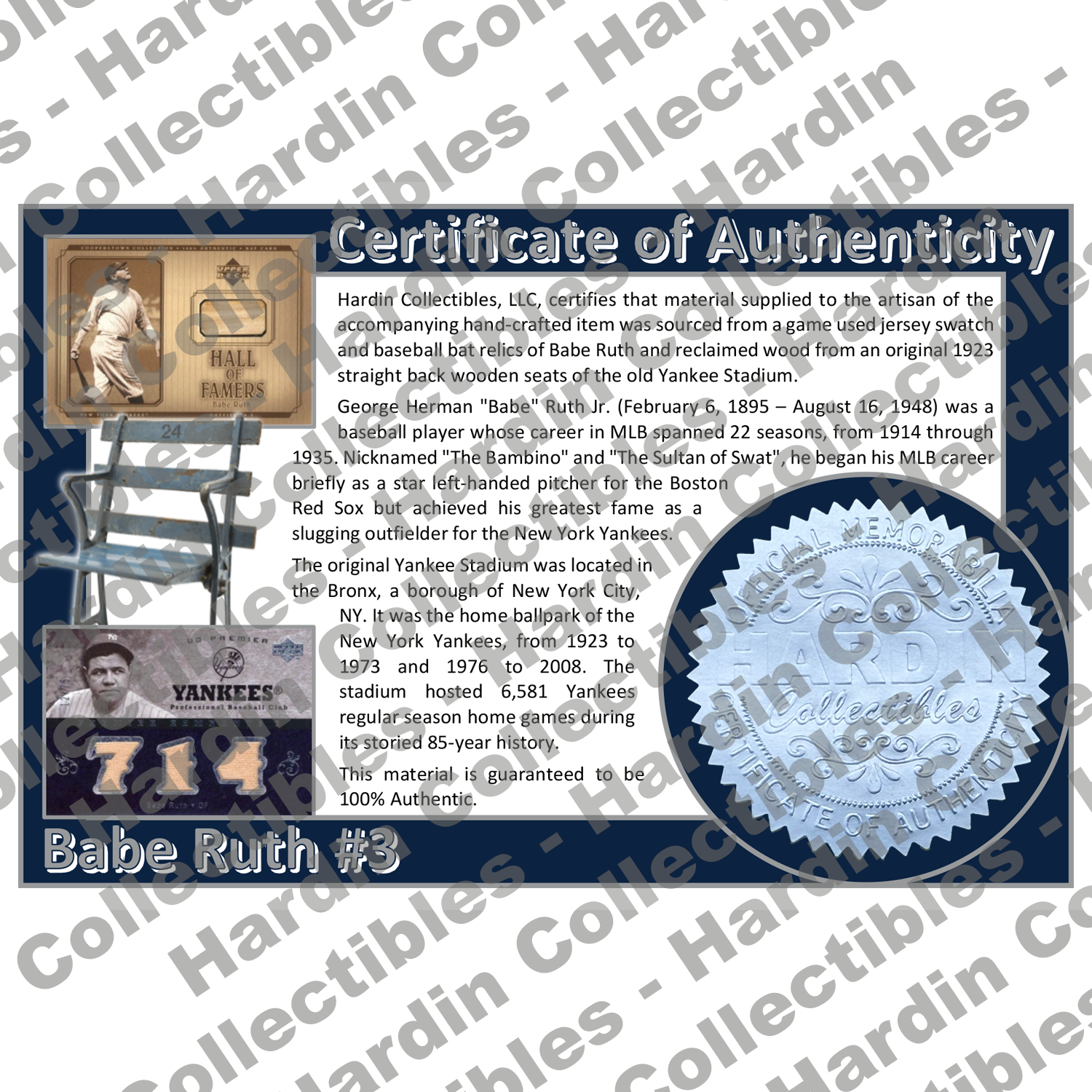 Image of certificate of authenticity for Ruth, Babe 