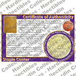 Image of certificate of authenticity for Staples Center (Los Angeles Lakers) - front