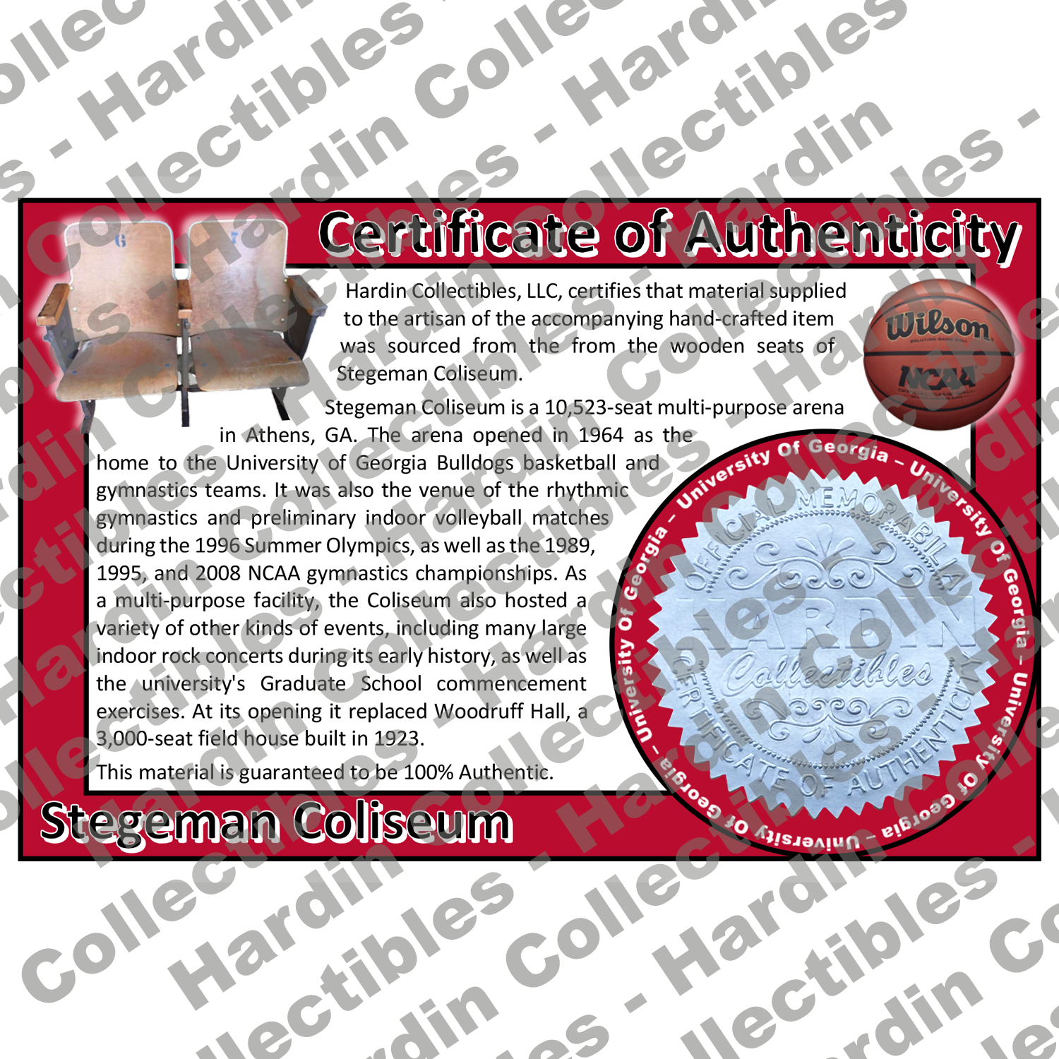 Image of certificate of authenticity for Stegeman Coliseum (University of Georgia) - front