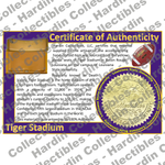 Image of certificate of authenticity for Tiger Stadium [Death Valley] (Louisiana State University Tigers) - front