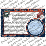 Image of certificate of authenticity for Tiger Stadium (Detroit Tigers & Detroit Lions) - front