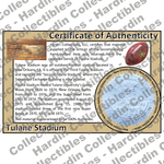 Image of certificate of authenticity for Tulane Stadium (New Orleans Saints) - front