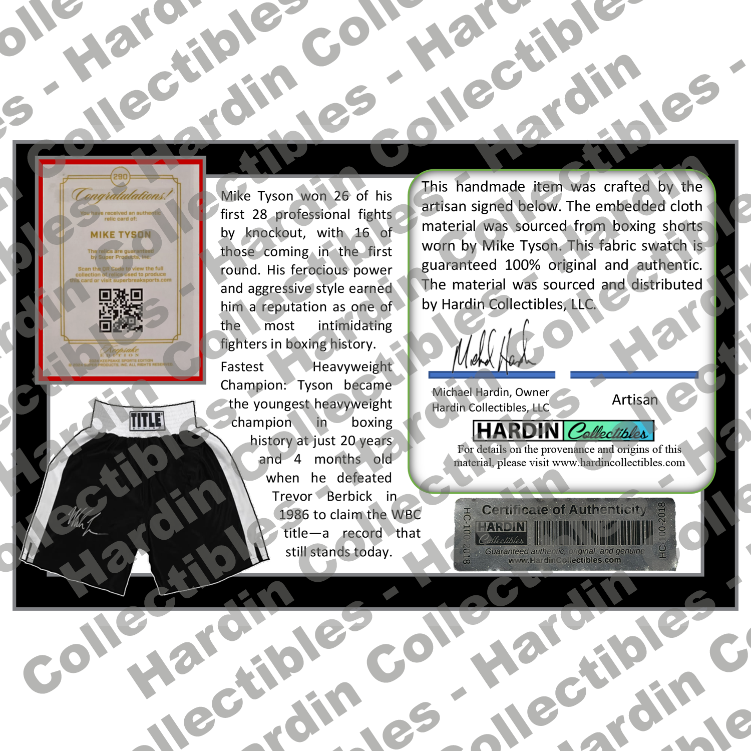 Image of certificate of authenticity for Tyson, Mike - Event-Worn Relic - back