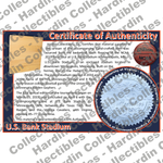 Image of certificate of authenticity for U.S. Bank Stadium (2019 Final Four) University of Virginia - front