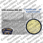 Image of certificate of authenticity for USS Arizona (BB-39) - front