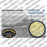 Image of certificate of authenticity for USS Baltimore (CA-68) - front