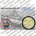 Image of certificate of authenticity for USS Princeton (CV-37) - front
