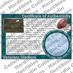 Image of certificate of authenticity for Veterans Stadium (Philadelphia Eagles) - front