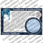 Image of certificate of authenticity for Yankee Stadium 1975 Plastic Seat  (New York Yankees) - front
