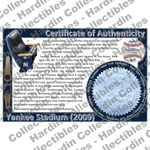 Image of certificate of authenticity for Yankee Stadium [2009] (New York Yankees) - front