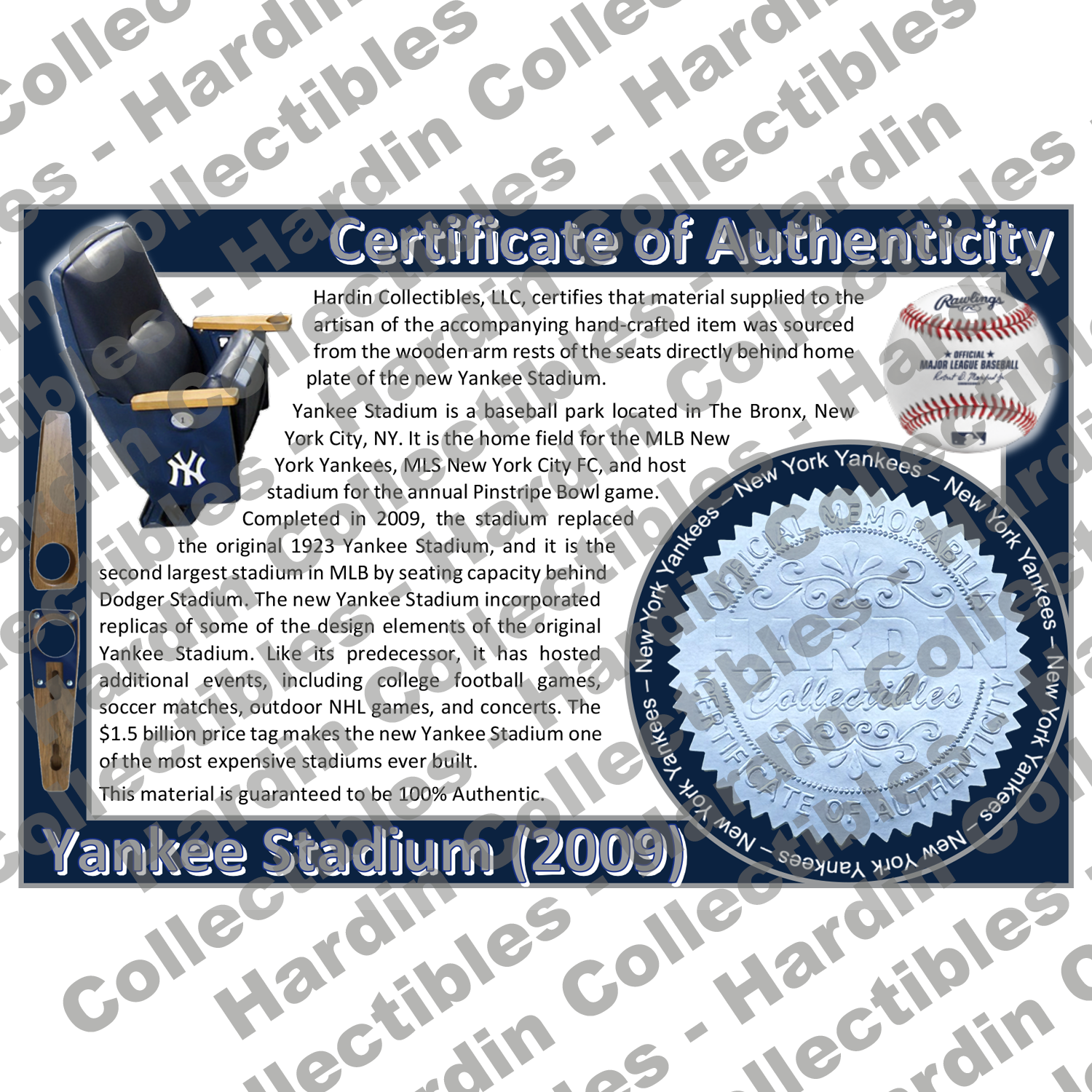 Image of certificate of authenticity for Yankee Stadium [2009] (New York Yankees) - front