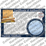 Image of certificate of authenticity for Yankee Stadium [Dugout Bench] (New York Yankees) - front