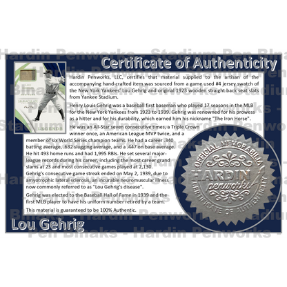 Gehrig, Lou #4 - Game Played Relic