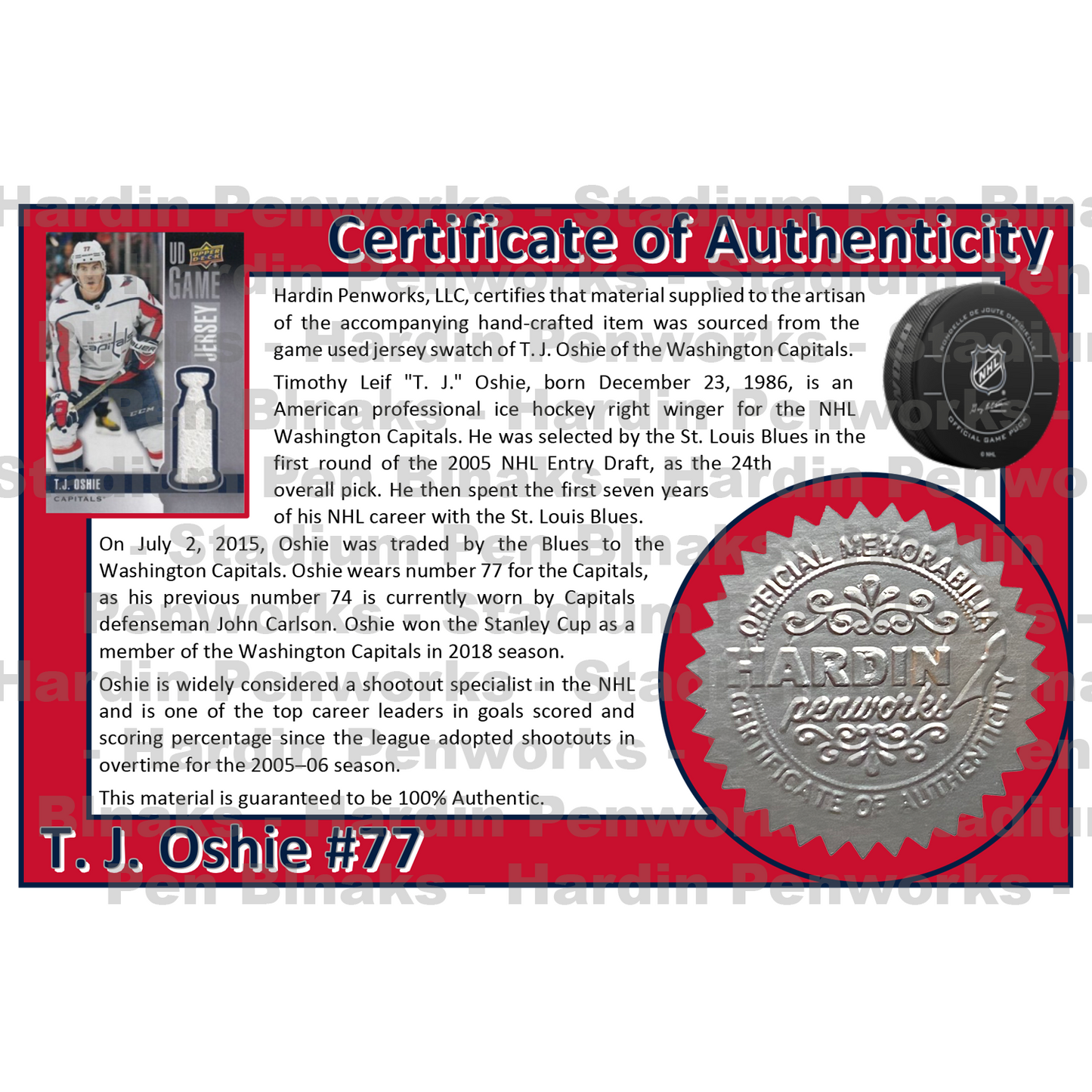 Oshie, T. J. #77 - Game Played Relic