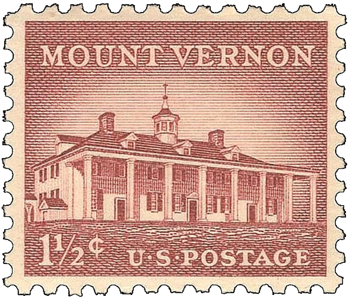 George Washington's Mount Vernon Vintage Stamp with Pecan Wood