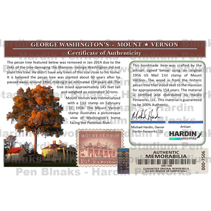 George Washington's Mount Vernon Vintage Stamp with Pecan Wood